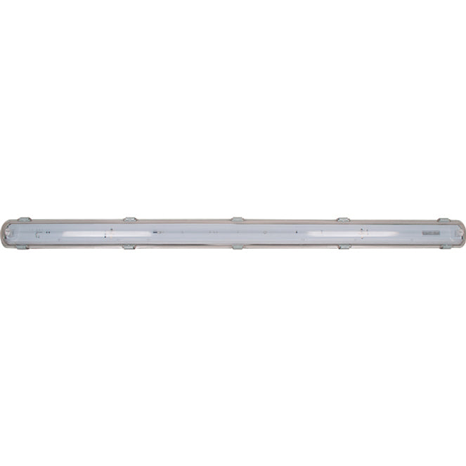 Armadura Estanca CORAL I IP65 1x28W G5 T5 Interlusa en color gris, ideal para entornos industriales y húmedos.