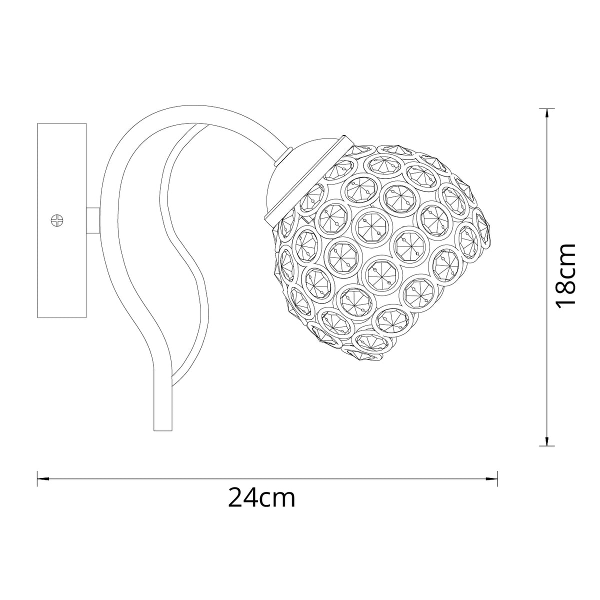 Aplique de Pared BALBINA 24 cm Cromo Interlusa encendida con proyección de luz y ambiente | LuzGurú