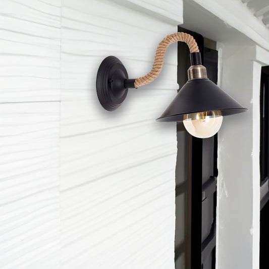 Aplique de Pared Vintage SOGA 35 cm Cuerda Marrón Interlusa instalada en ambiente decorativo de salón o dormitorio | Interlusa