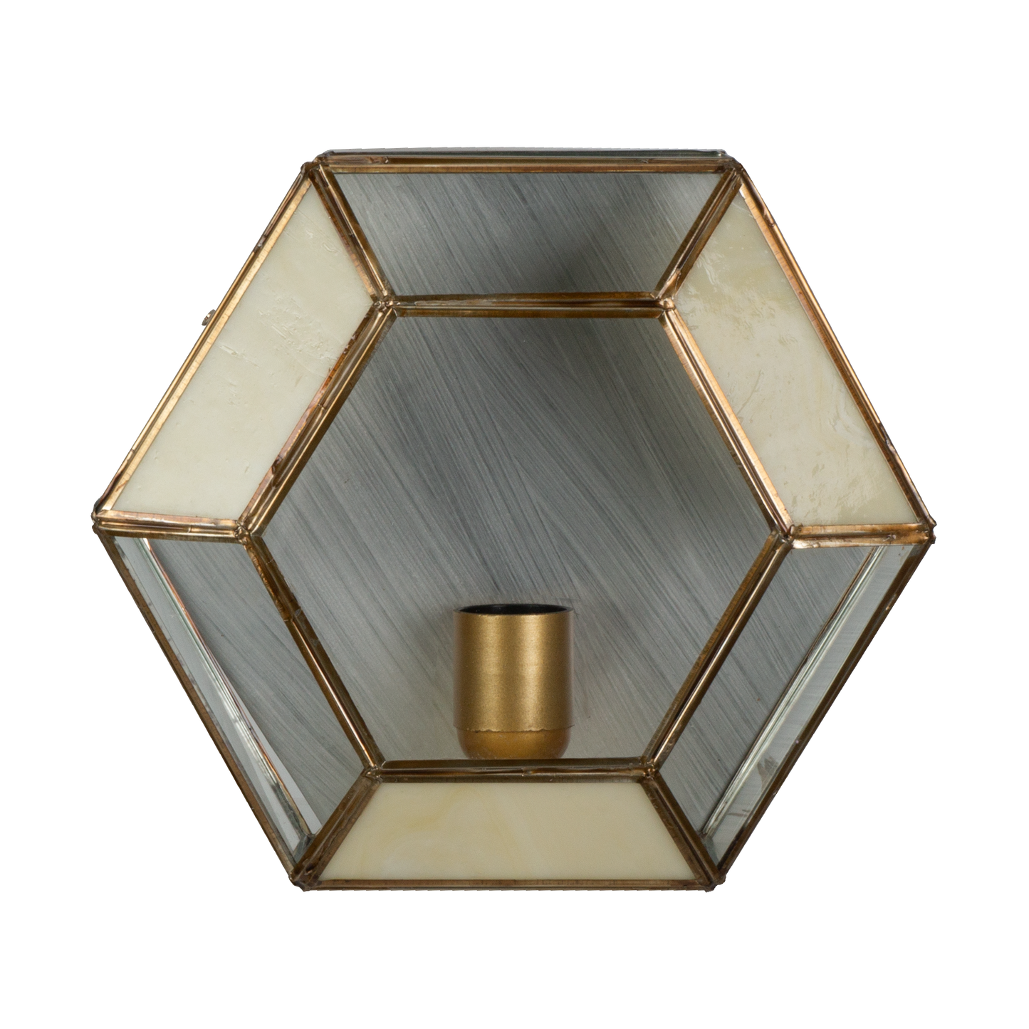 Plafón Granadino fabricado en metal color bronce con cristal opalina