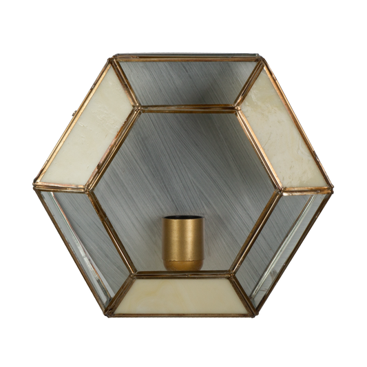 Plafón Granadino fabricado en metal color bronce con cristal opalina