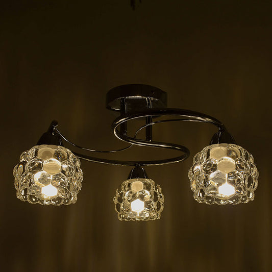 Plafón Tulipa Glass fabricado en metal color cromo con detalles en vidrio