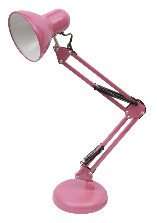 Flexo Rutilo fabricado en metal color rosa suave, ideal para mesa de trabajo