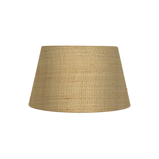 Pantalla Salma E27 Natural 35x25x20 cm, vista frontal. Diseño cónico abierto de tela textil.