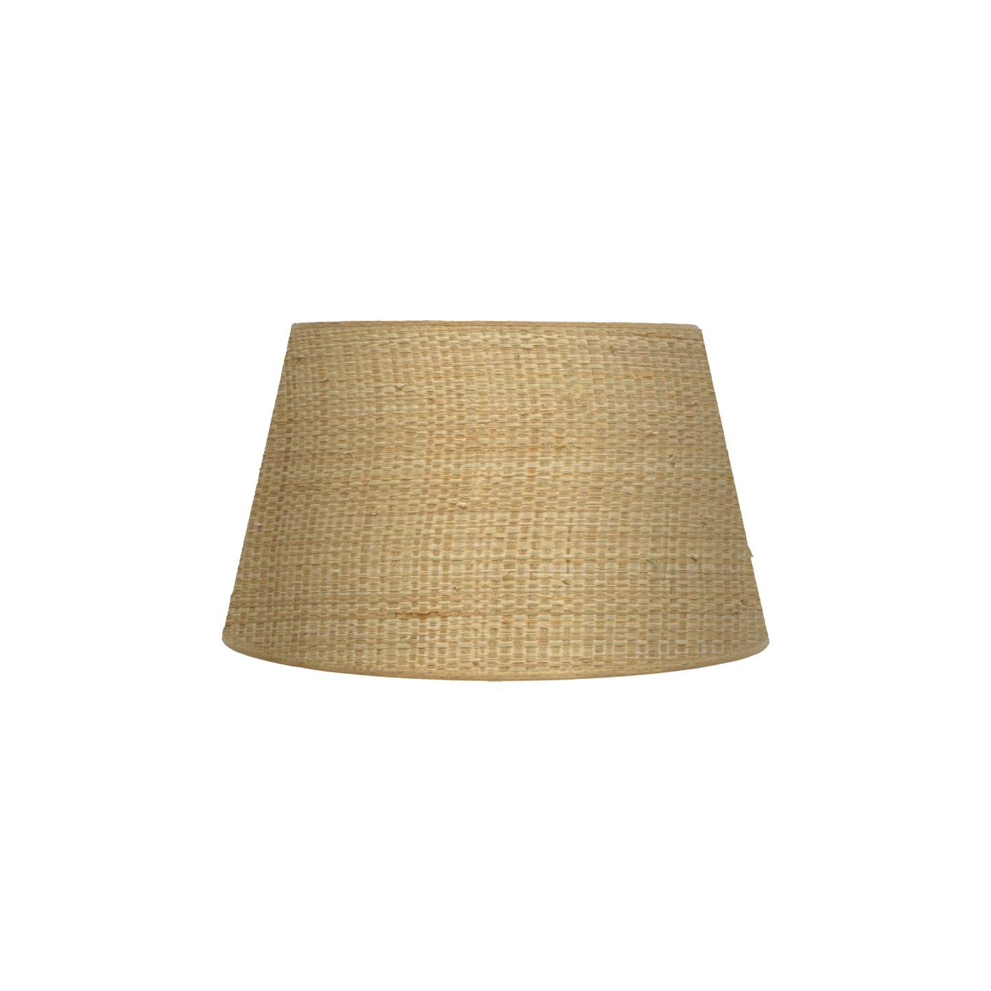 Pantalla Salma E27 Natural de Fabrilamp, vista frontal, diseño conico abierto, material textil.