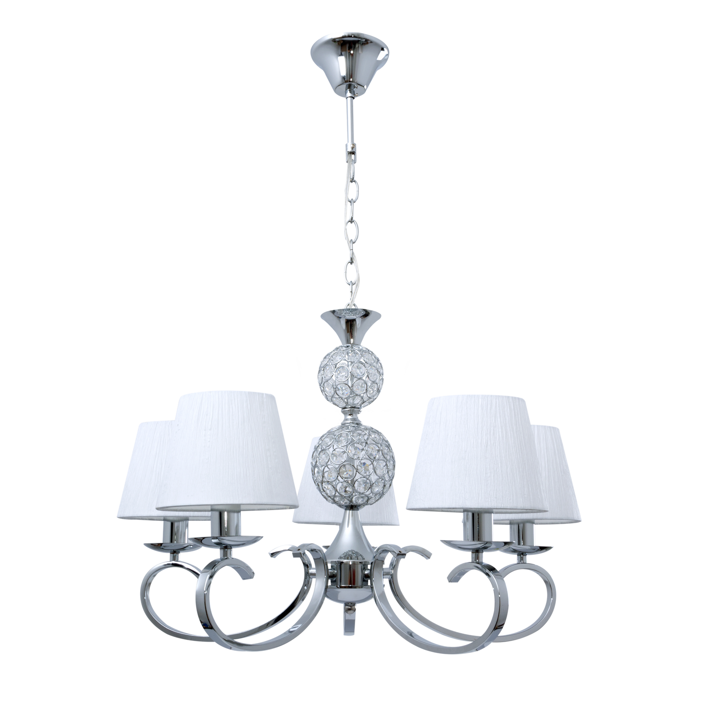 Lámpara Ordoñez fabricada en metal y cristal, color cromo y blanco