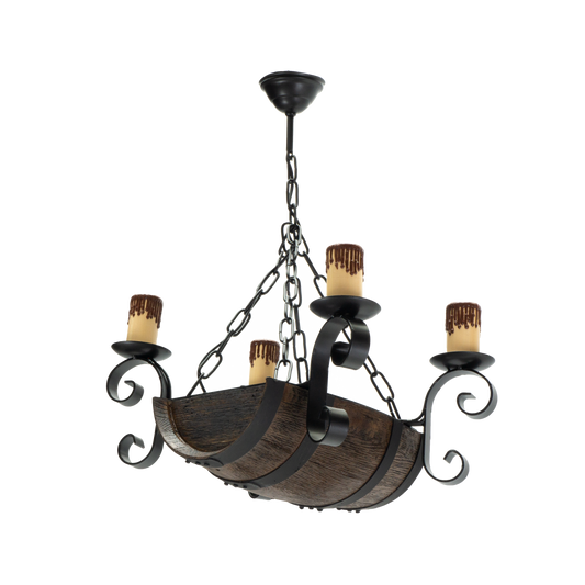 Lámpara Barril fabricada en metal y resina color negro y marrón, estilo vintage