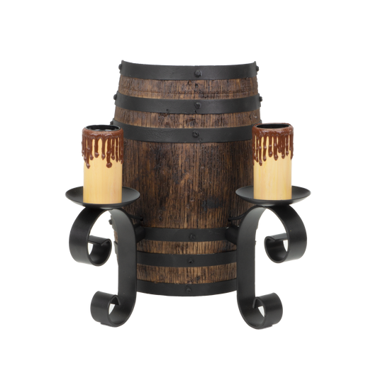 Aplique Barril 2xE27 Negro/Marrón de Fabrilamp, vista frontal. Iluminación rústica para interiores.