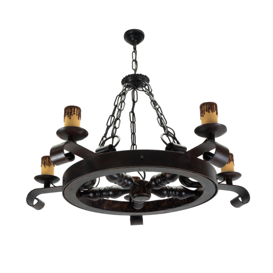 Lámpara colgante Rueda fabricada en metal y resina color marrón rústico