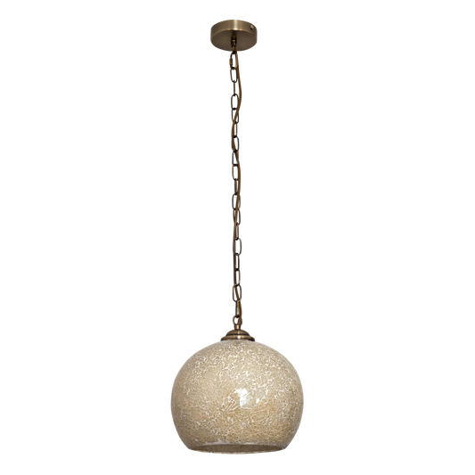 Colgante Tenor fabricado en metal color cuero y cristal ámbar, lámpara de techo con mosaicos decorativos