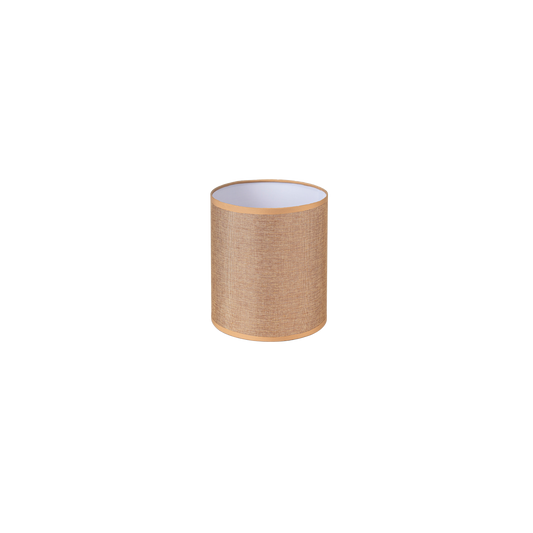 Pantalla Cilindrica Jin E27 Marrón de Fabrilamp, vista frontal, tejido saco-yute.