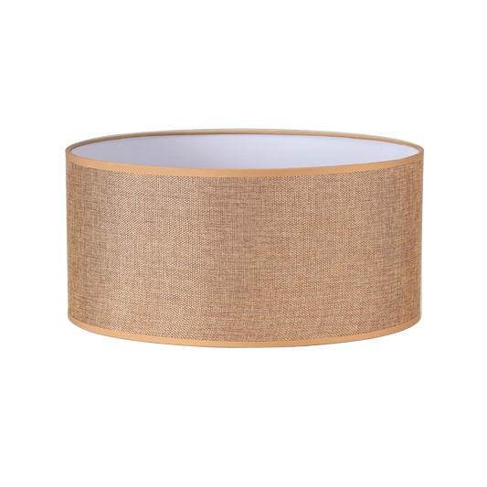 Pantalla cilíndrica Jin M10 marrón de 50x50x25 cm, fabricada en tejido saco-yute. Ideal para interiores.