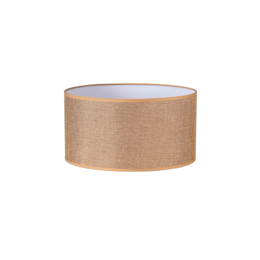 Pantalla cilíndrica marrón Jin E27 de Fabrilamp, hecha de tejido saco-yute, ideal para interiores.
