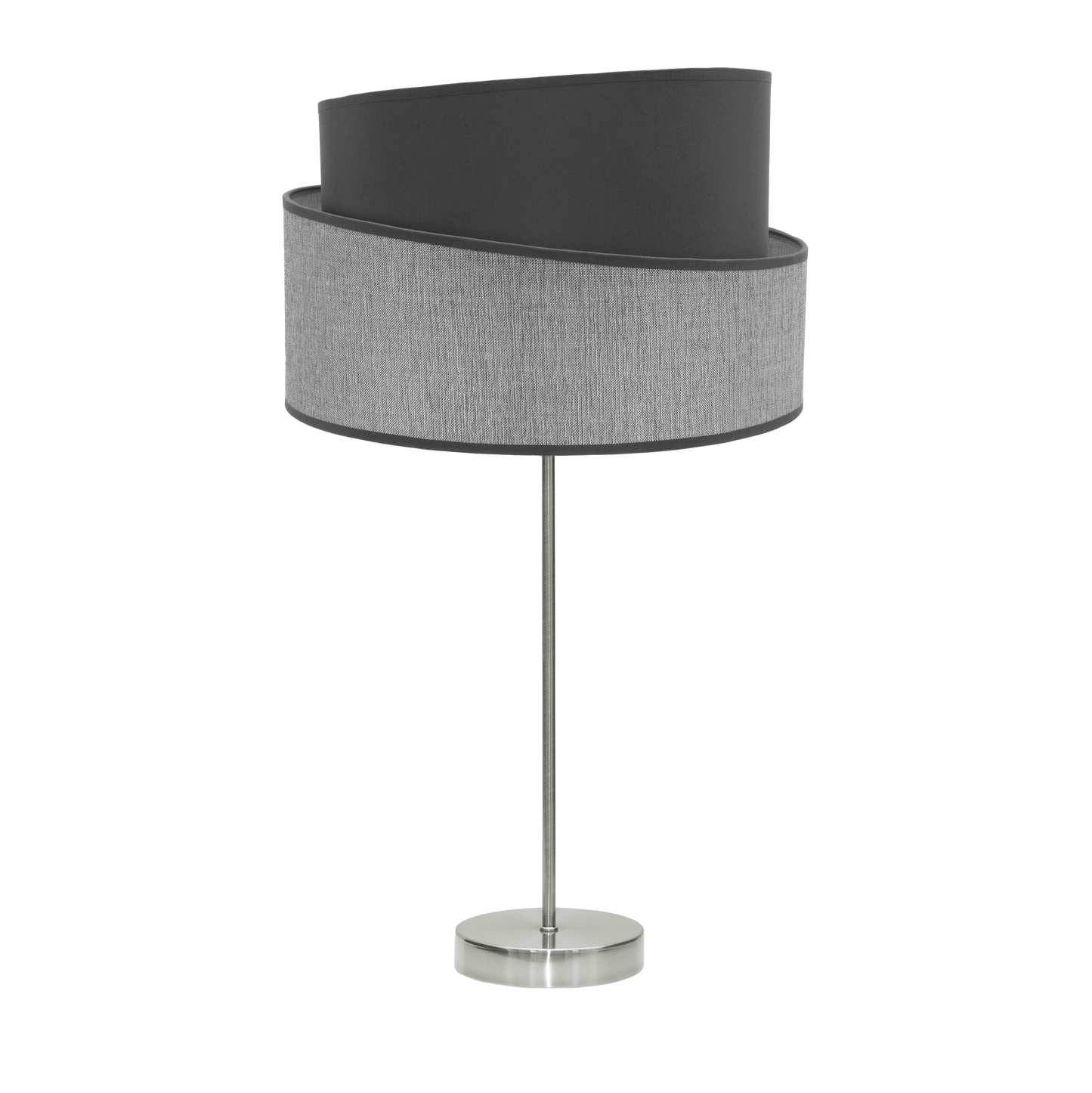 Lámpara Hara fabricada en metal color níquel con pantalla textil gris