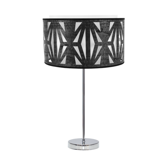 Lámpara Katerina fabricada en metal y textil color cromo y madera negra, ideal para iluminar tu salón
