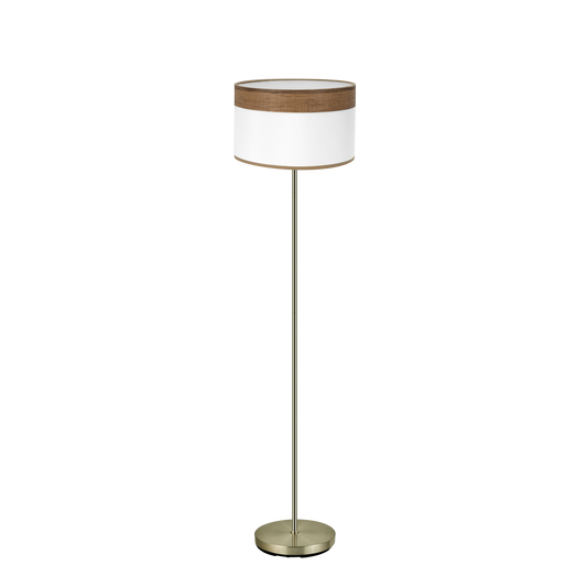 Lámpara de pie Cloe fabricada en metal color cuero y textil madera oscura/blanco