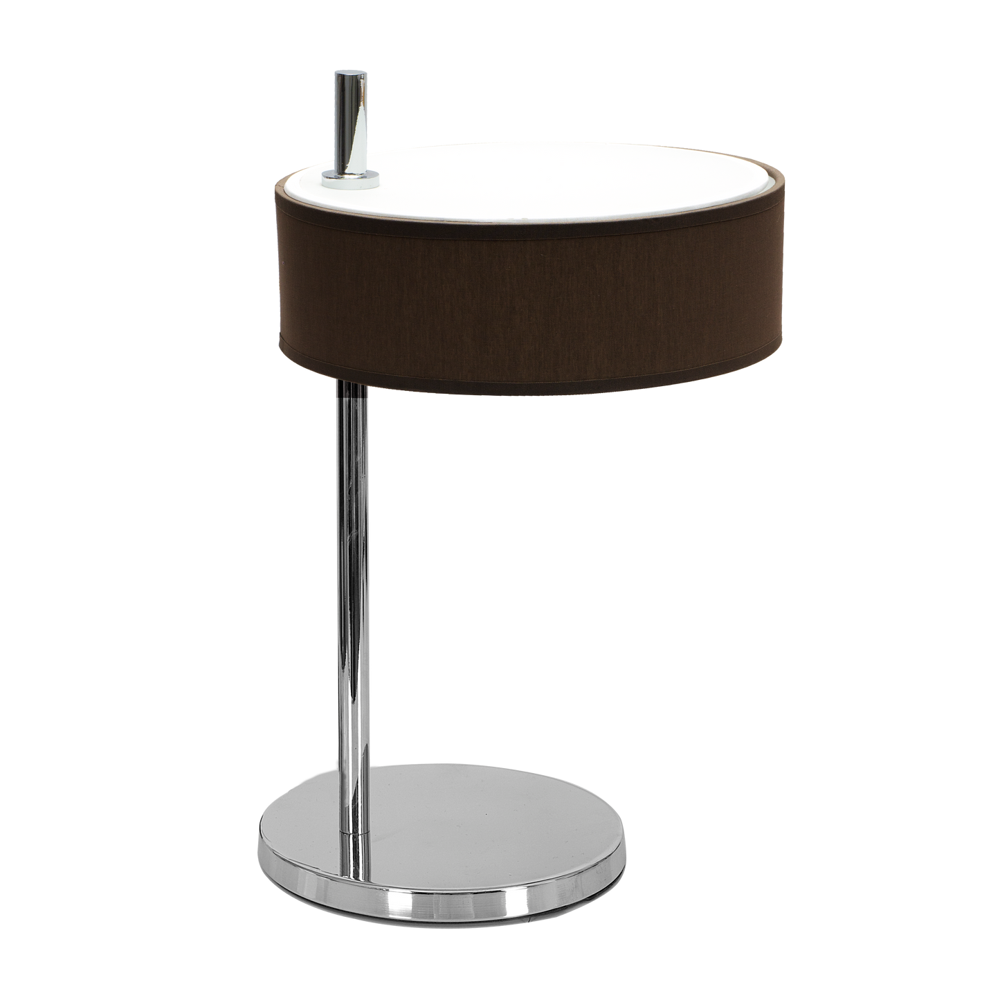 Elegante lámpara de noche marrón y cromo ideal para mesitas de noche