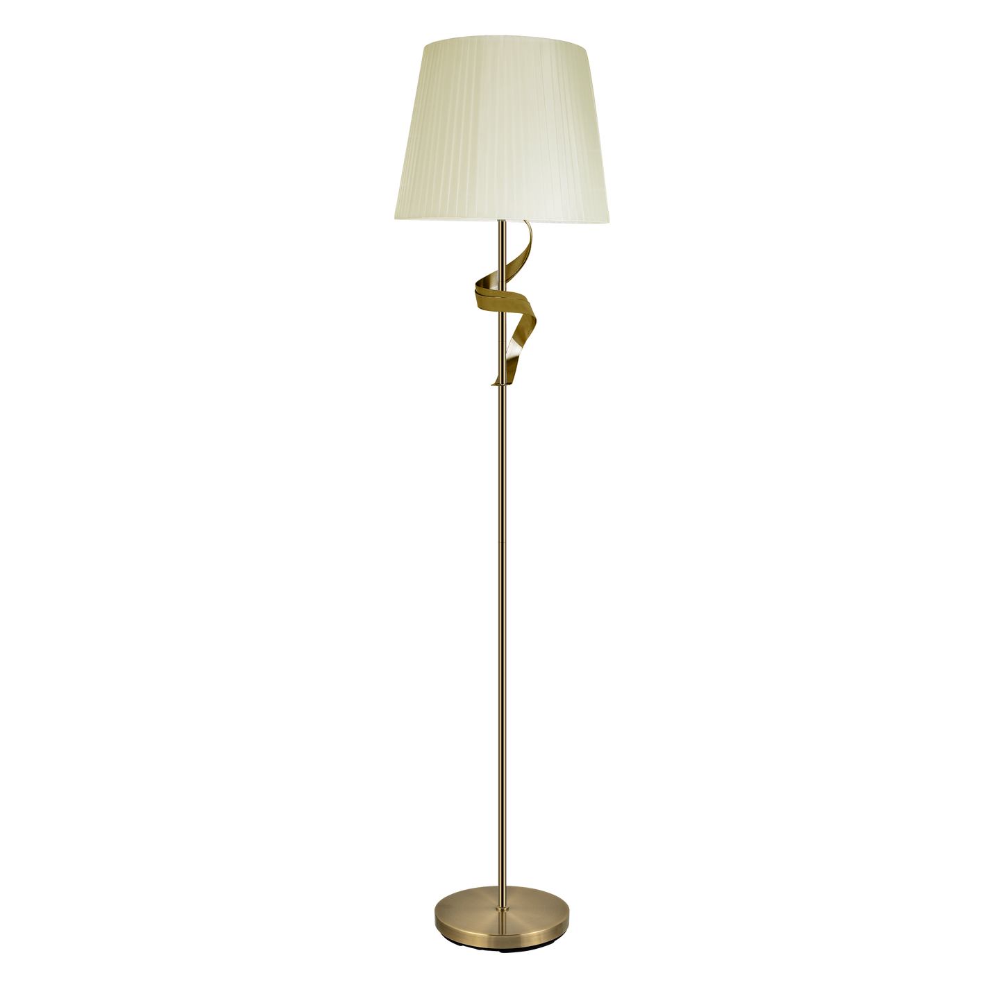 Lámpara de pie Baeza fabricada en metal color cuero y pantalla textil color beige