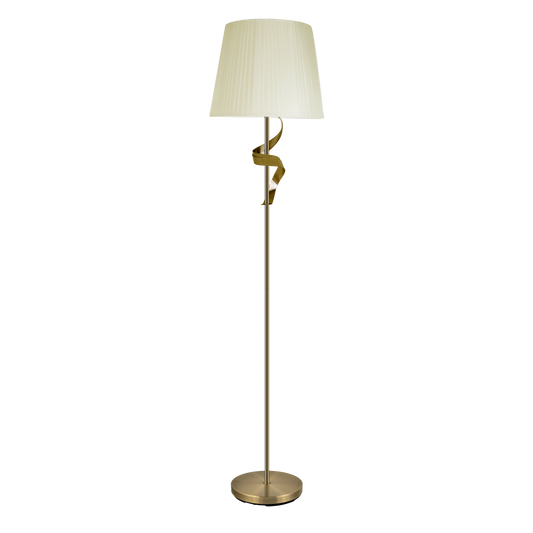 Lámpara de pie Baeza fabricada en metal color cuero y pantalla textil color beige