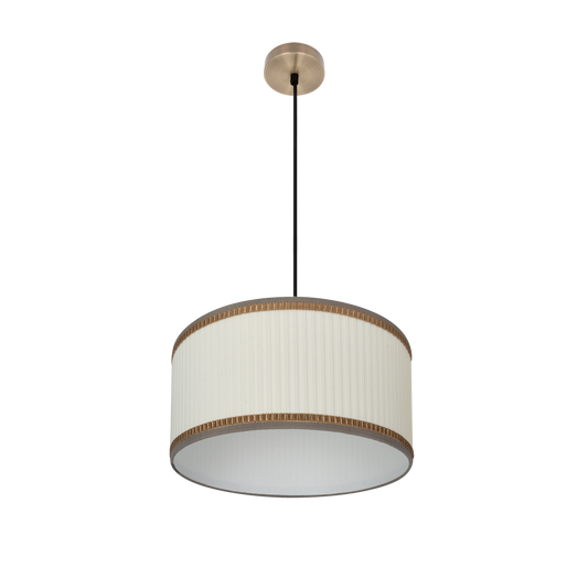 Lámpara colgante Soprano fabricada en metal color cuero y textil beige