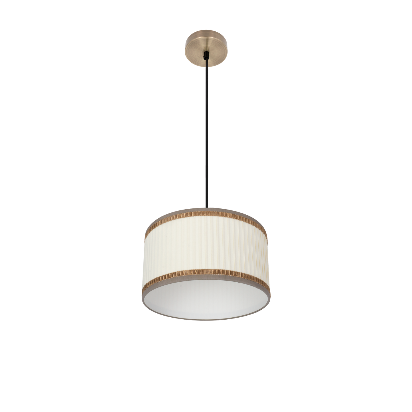 Lámpara colgante Soprano fabricada en metal color cuero y textil beige
