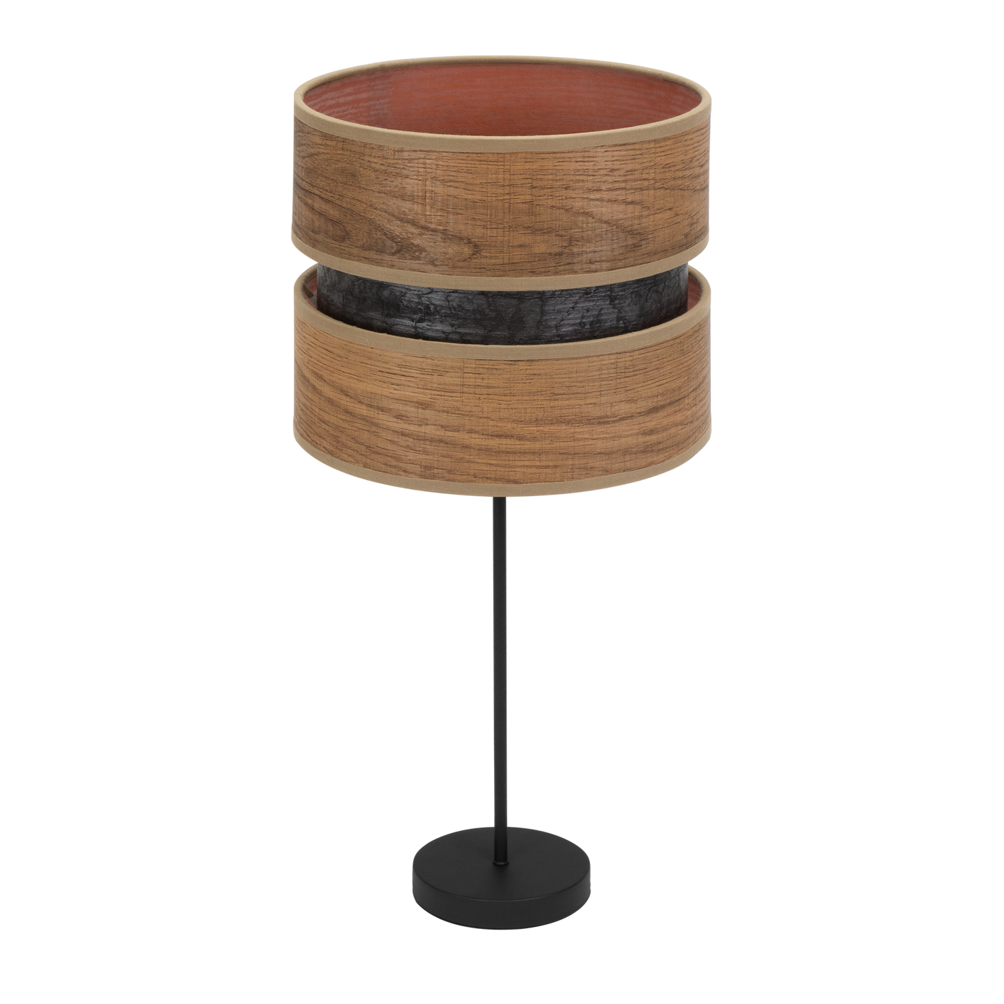 Sobremesa Colet fabricada en metal y textil color negro y madera oscura