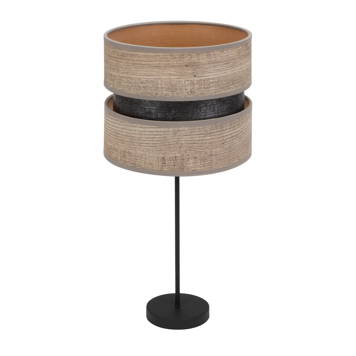 Sobremesa Colet fabricada en metal y textil, color negro y madera gris, ideal para salones