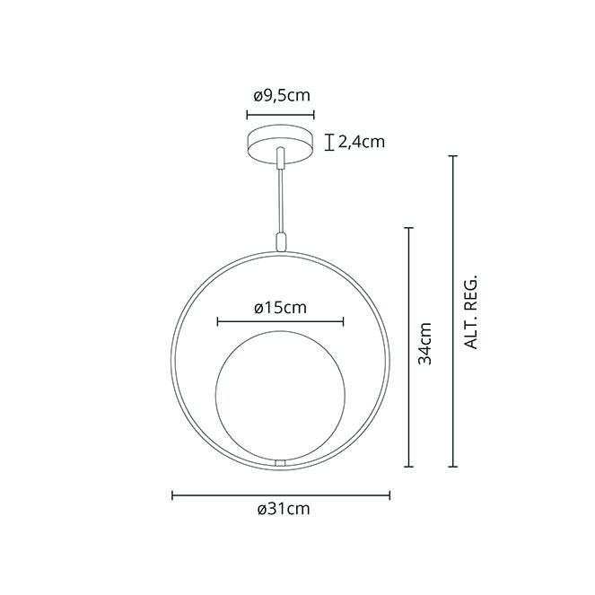 Lámpara Colgante AIMEE 31 cm Oro Interlusa instalada en ambiente decorativo de salón o dormitorio | Interlusa