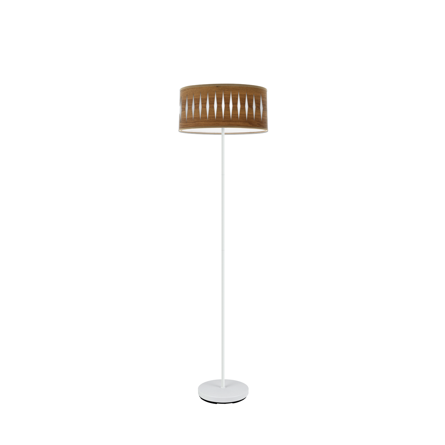 Lámpara de pie Piron fabricada en metal color blanco y madera oscura