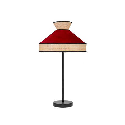 Lámpara Fabrizio fabricada en metal y textil, color negro, natural y rojo