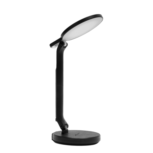 Flexo Woku fabricado en ABS color negro, con luz LED regulable para lectura
