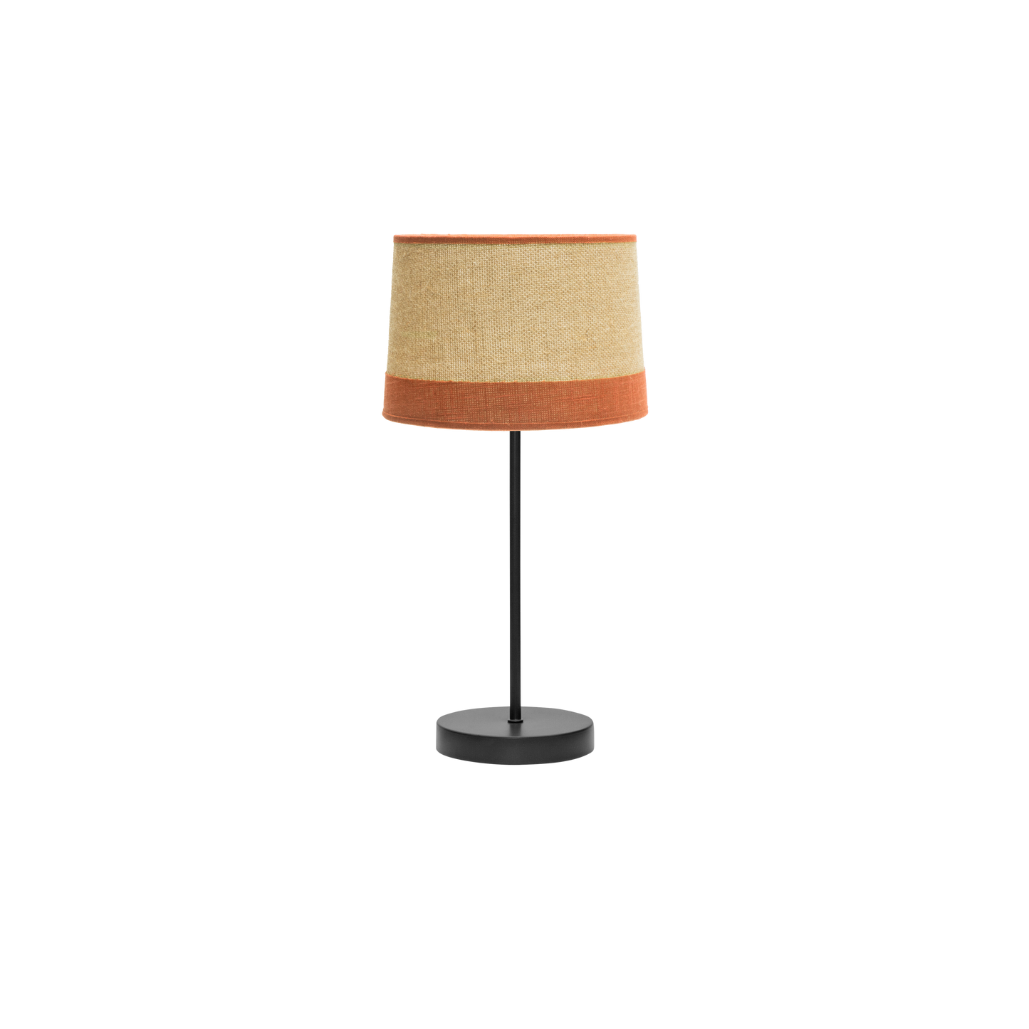 Lámpara de sobremesa rústica fabricada en metal textil, color saco/naranja ideal para salones y dormitorios