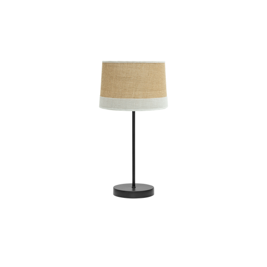 Lámpara sobremesa Tietar de Fabrilamp/Abrila, base en metal negro y pantalla textil rústica