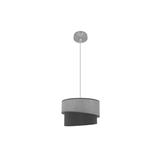 Lámpara colgante Hara fabricada en metal color níquel y pantalla textil gris