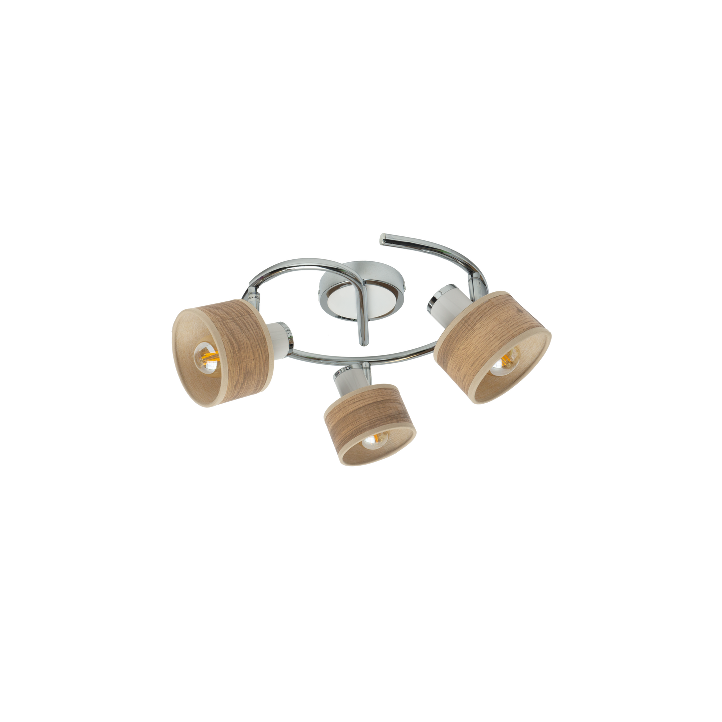 Plafón Nando fabricado en metal color cromo y madera clara, ideal para iluminar tu hogar