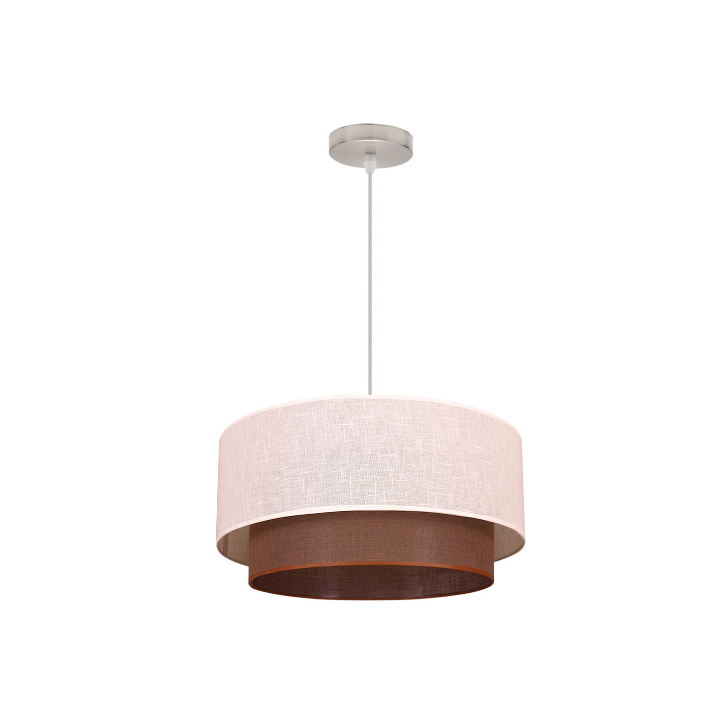 Lámpara colgante doble fabricada en cilindro color beige y marrón