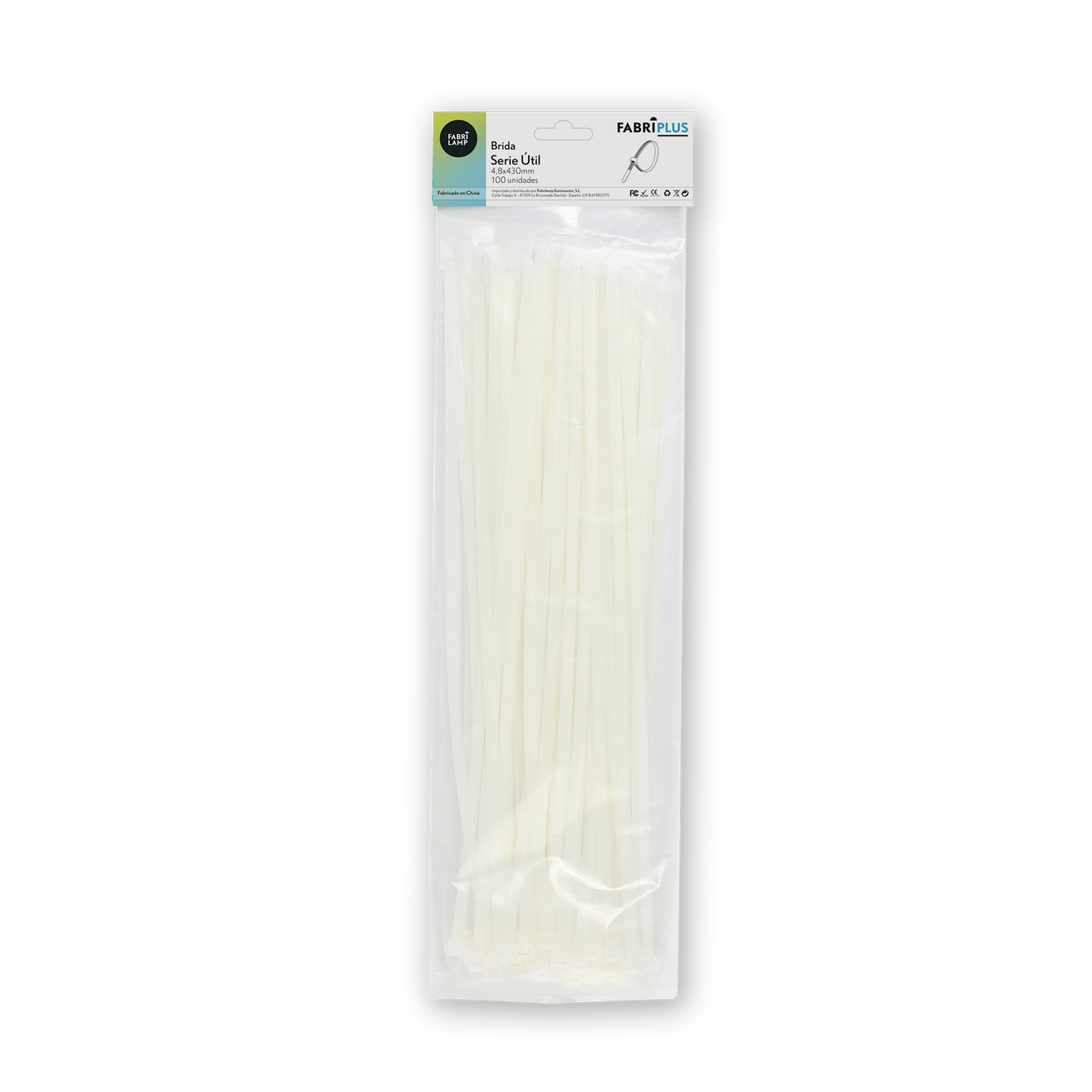 Bolsa de 100 bridas blancas ideal para organización de cables en garajes y exteriores