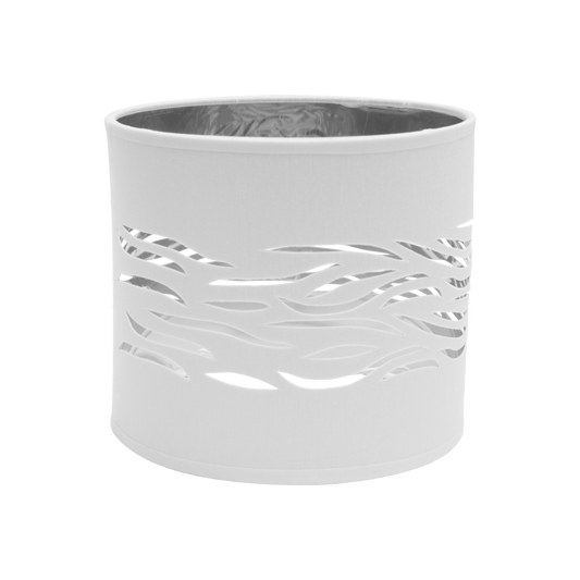 Pantalla Sobremesa Niebla Blanco-Plata E14 de Fabrilamp, vista frontal.