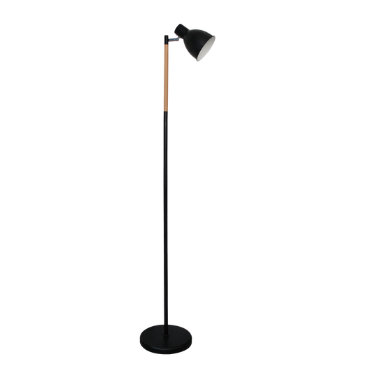 Lámpara de pie Afocar fabricada en metal color negro y madera de haya