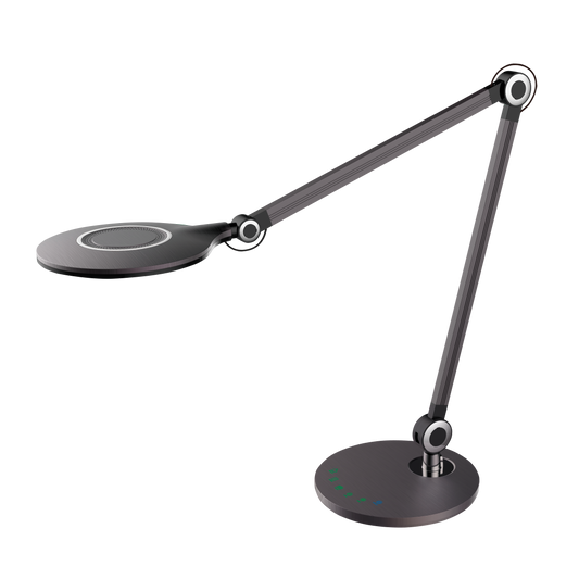 Flexo Miro fabricado en metal color gris, ideal para iluminación de escritorios modernos