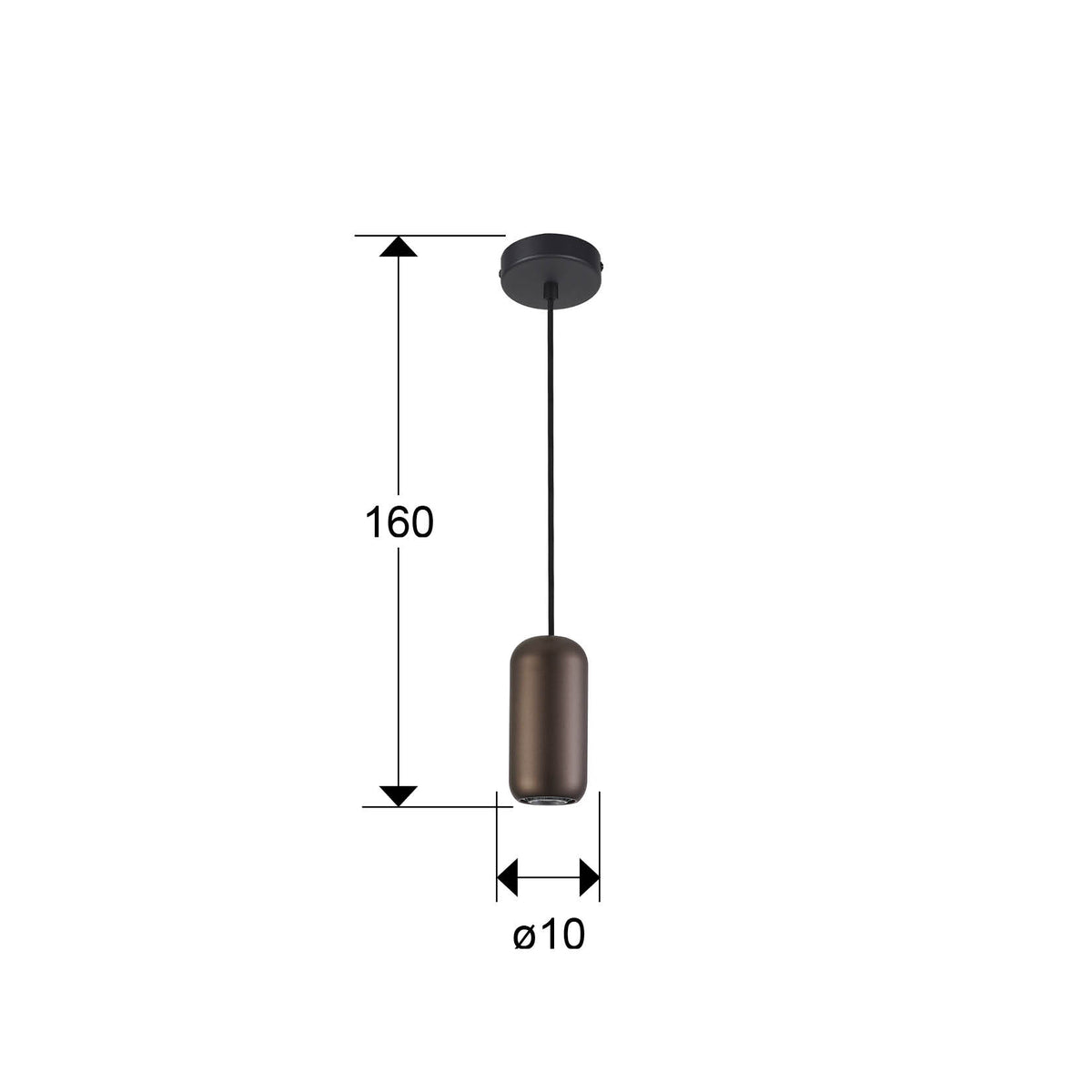 Plano con medidas de Lámpara Colgante Nimes 1 Luz Negro Mate y Marrón Schuller