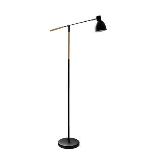 Lámpara de pie Acople fabricada en metal y madera color negro/haya