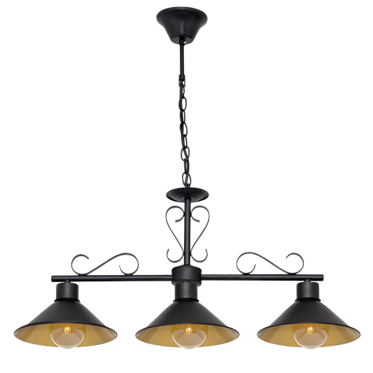 Lámpara colgante Azalea fabricada en metal negro y oro, estilo rústico