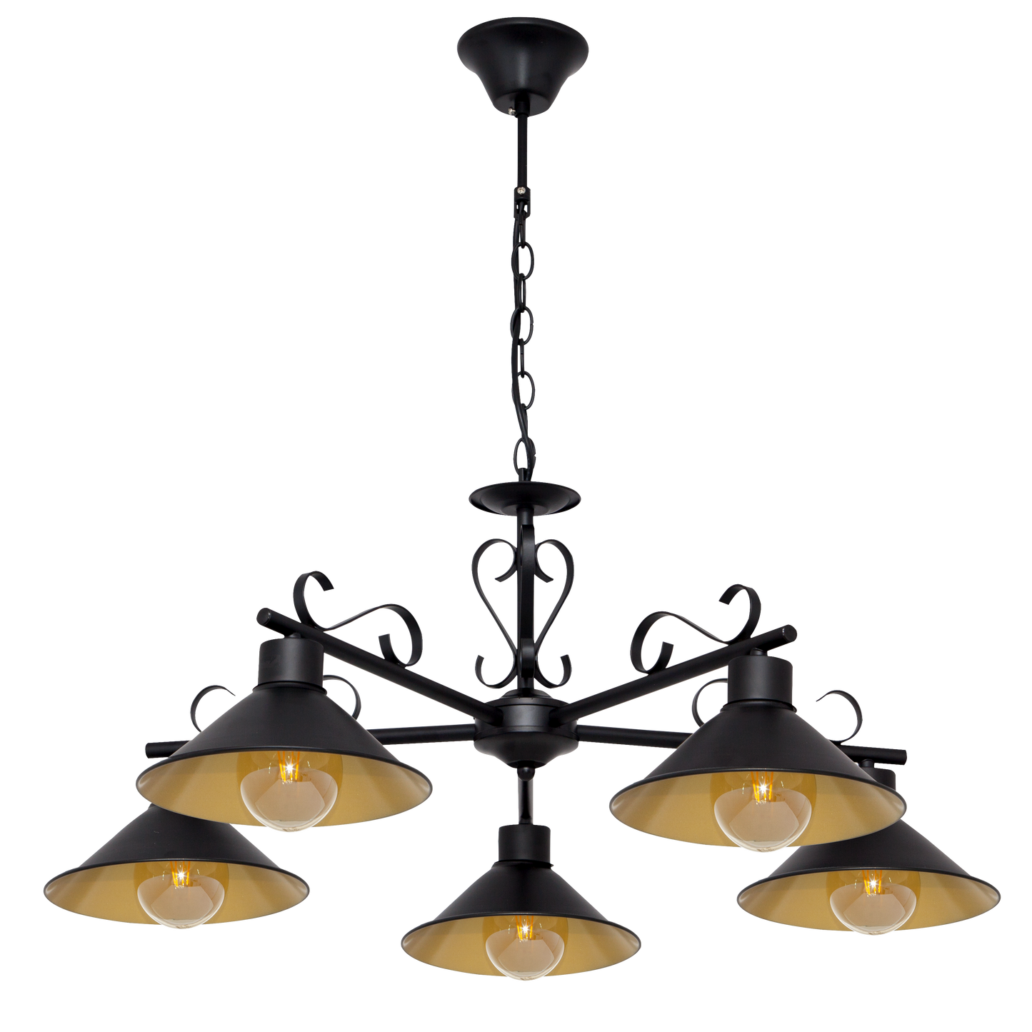 Lámpara Azalea fabricada en metal color negro y oro, ideal para iluminar con estilo rústico