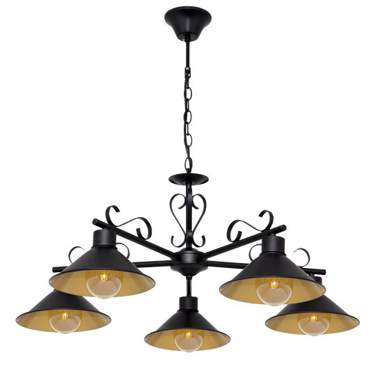 Lámpara Azalea fabricada en metal color negro y oro, ideal para iluminar con estilo rústico