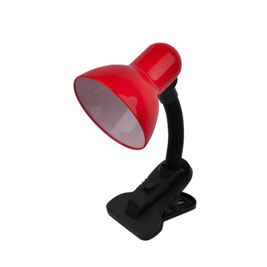 Flexo Yezco Rojo con pinza, flexible y orientable de Fabrilamp. Perfecto para escritorios y mesas.