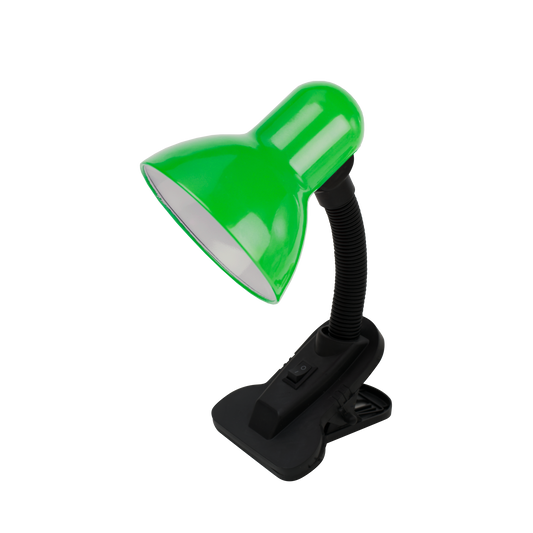 Flexo Yezco verde con pinza, flexible y orientable, ideal para escritorio o mesita de noche. Fabrilamp.