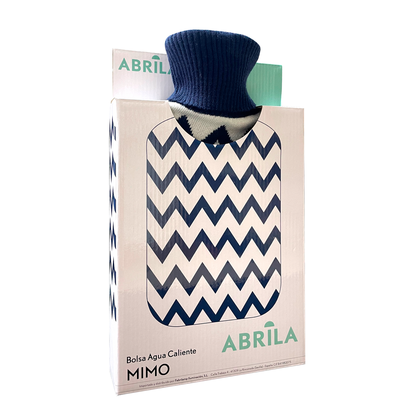 Acogedora bolsa de agua caliente azul con funda textil, ideal para interior.