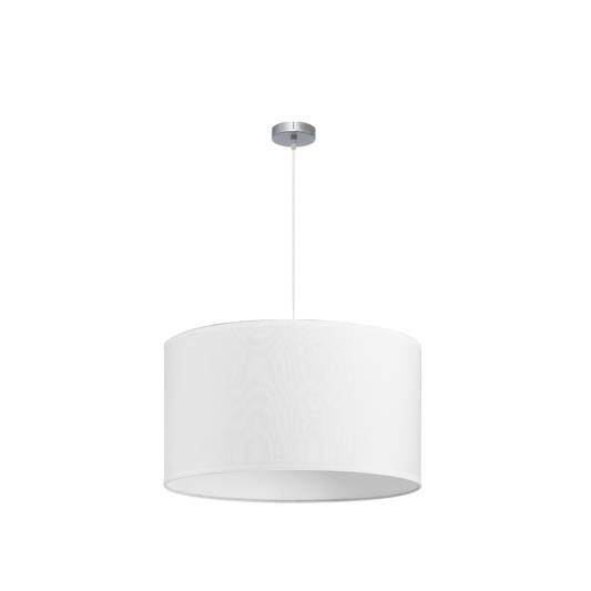 Lámpara colgante Dori fabricada en metal color níquel y textil blanco