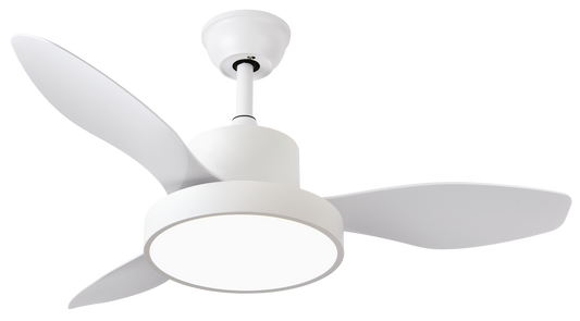 Ventilador de techo Hayate 24W blanco con 3 aspas, mando a distancia y función temporizador.